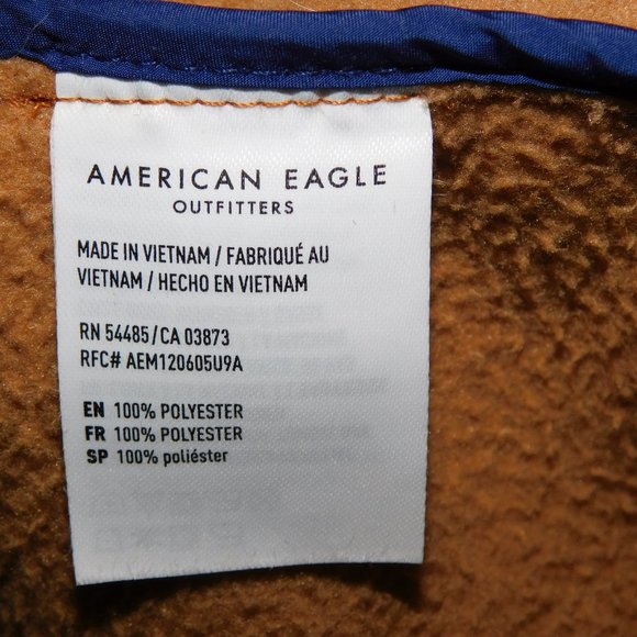 American Eagle Snap Front Sherpa Fleece Jacket Blue Tan Brown Womens XS - Picture 6 of 11